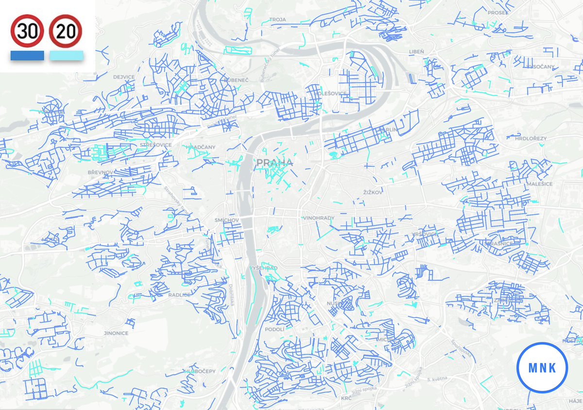 Aktuální stav rozšíření zón 20/30 v Praze: