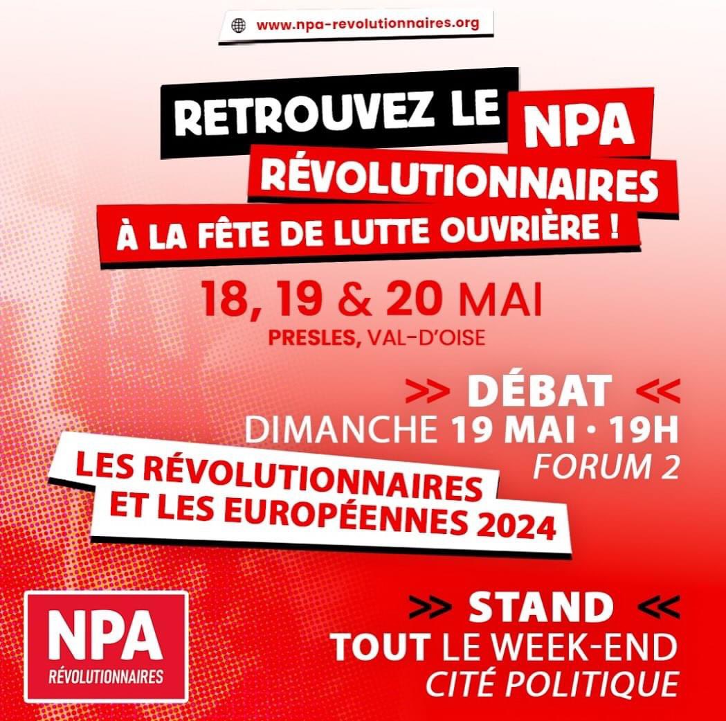 armelle_pertus's tweet photo. #FêteLO ✊🏽Tout le week-end, venez discuter avec les militantEs du #NPA #Révolutionnaires à notre stand à la Cité politique🚩
🎤Débat le DIMANCHE #19mai à 19 h au #Forum2 : les révolutionnaires et les #européennes2024 🔥
📍rue Adalbert Baut, 95590 Presles Prérolles
💢18,19&20mai https://t.co/keSjzIsING