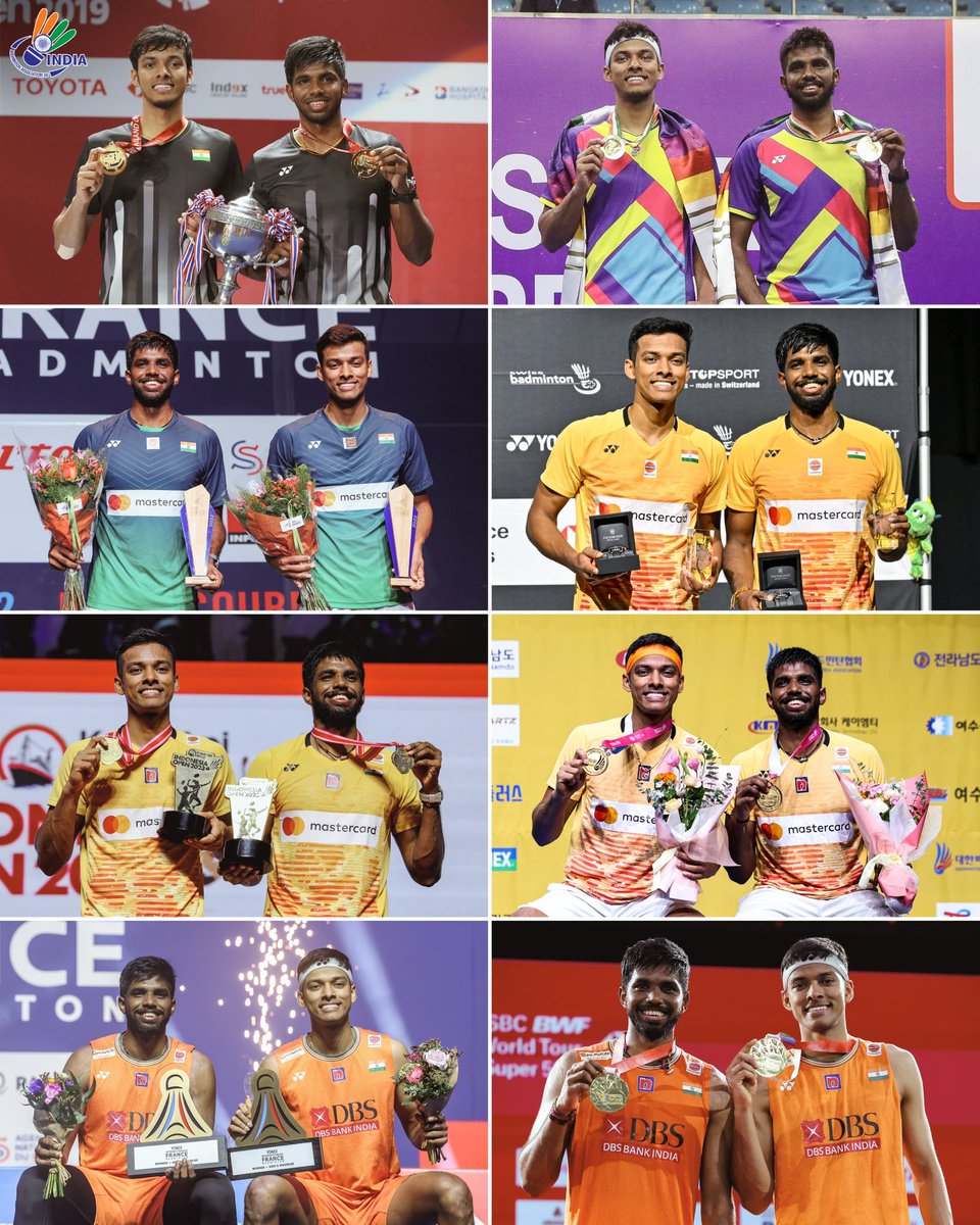 SatChi’s all 8️⃣ #BWFWorldTour titles 🔥 Can you name all of them? 🫣 📸: @badmintonphoto #ThailandOpen2024 #IndiaontheRise #Badminton