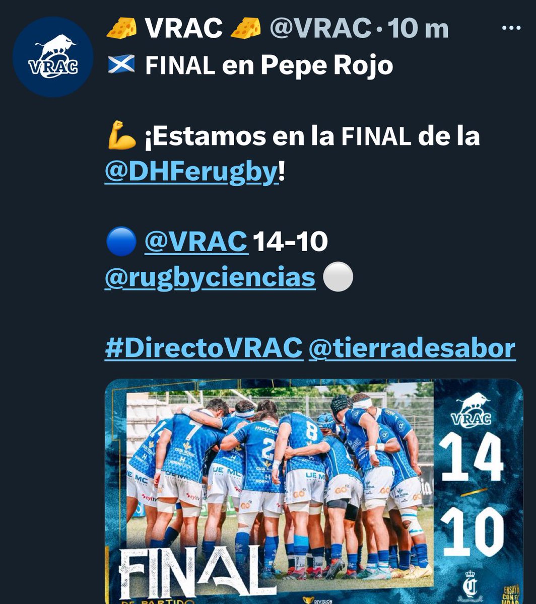 El #rugby de #CastillayLeón nos sigue dando muchas alegrías. Hoy el @VRAC y @RugbyAparejos se han clasificado para disputar la Final de la División de Honor. Bien por el @Chami_Rugby que ha disputado hasta el final. ¡Enhorabuena y suerte para ambos!