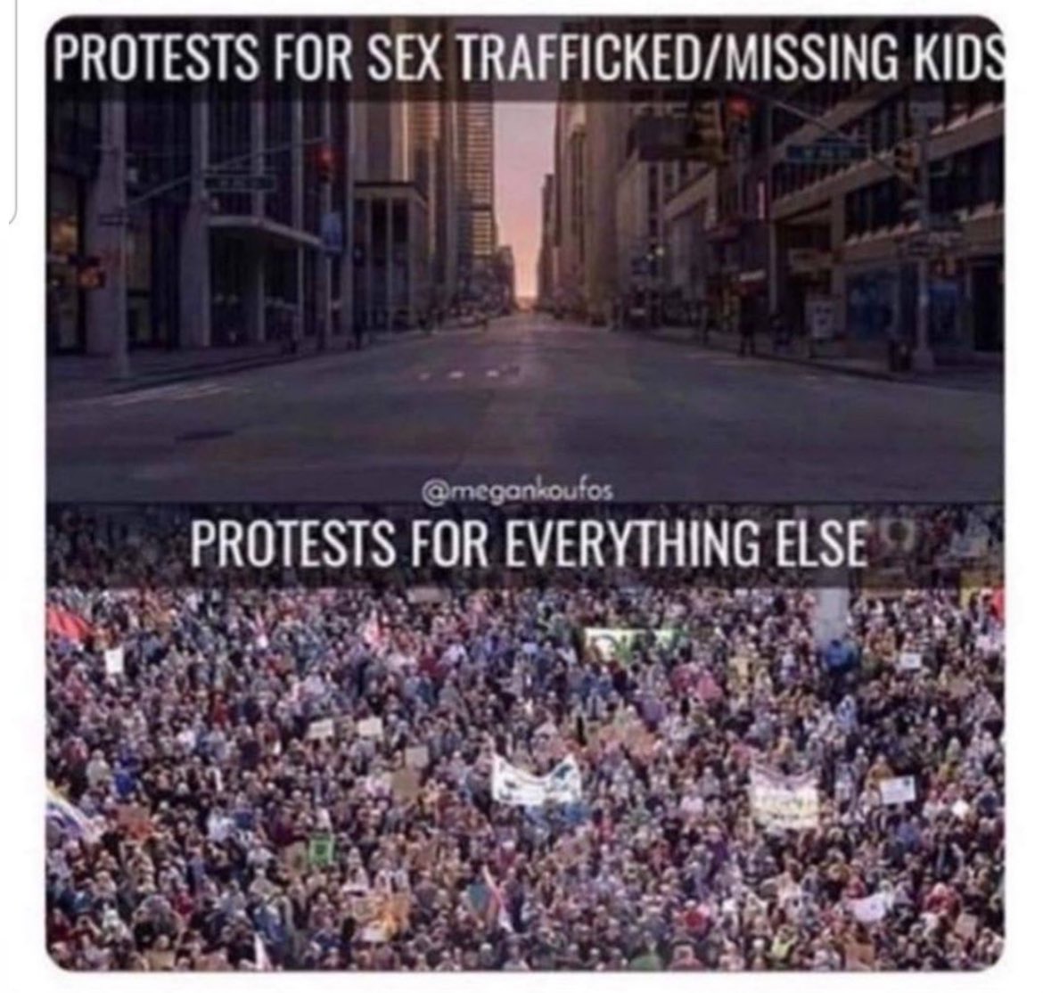 Protests for sex trafficked/ missing kids 
And protests for everything else 
#The_Great_Awakening_ 
#SaveTheChildrenWorldWide