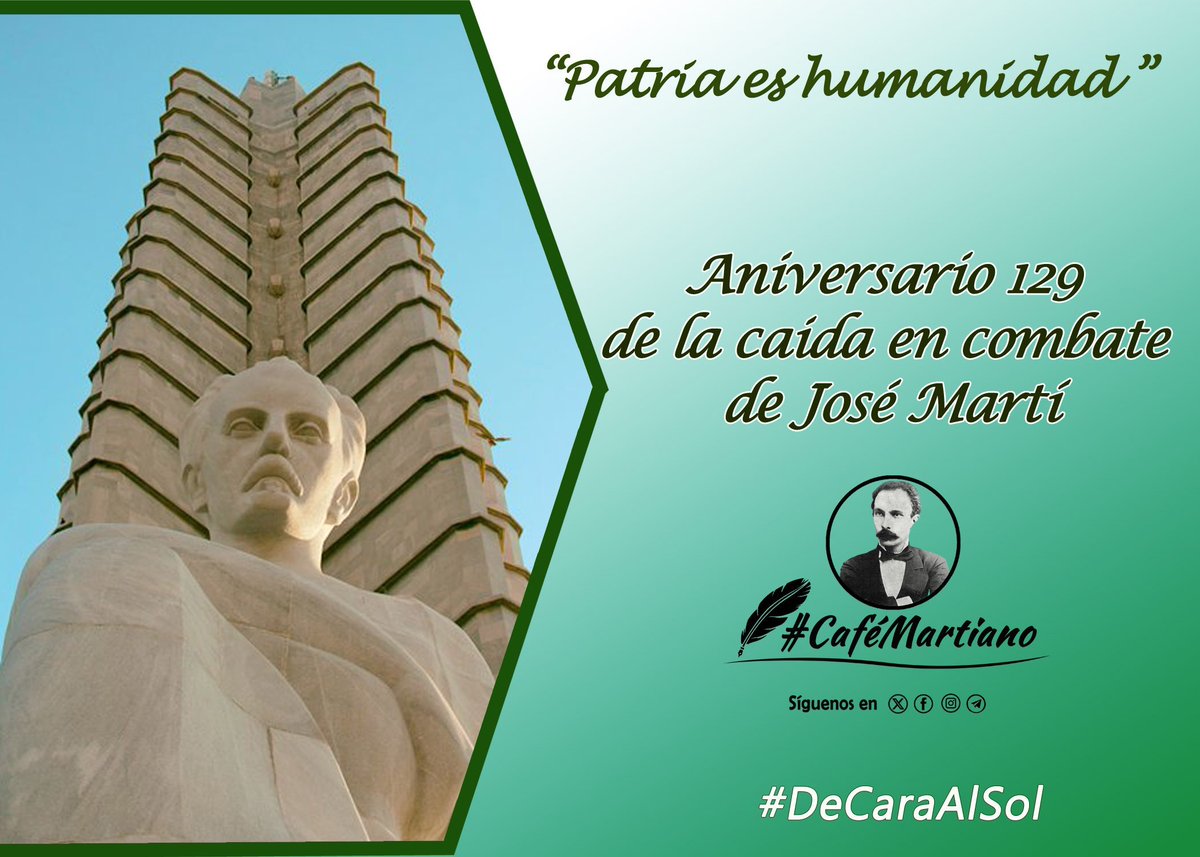 @cafemartiano @DiazCanelB @DrRobertoMOjeda @InesMChapman @EVilluendasC @agnes_becerra @TeresaBoue @ValoresTeam1 @QbaDCorazon_ @H_Cubana @mimovilespatria Un #CaféMartiano a nuestro Héroe Nacional José Martí, al compromiso de ser fieles a su legado. #IslaRebelde #DeCaraAlSol