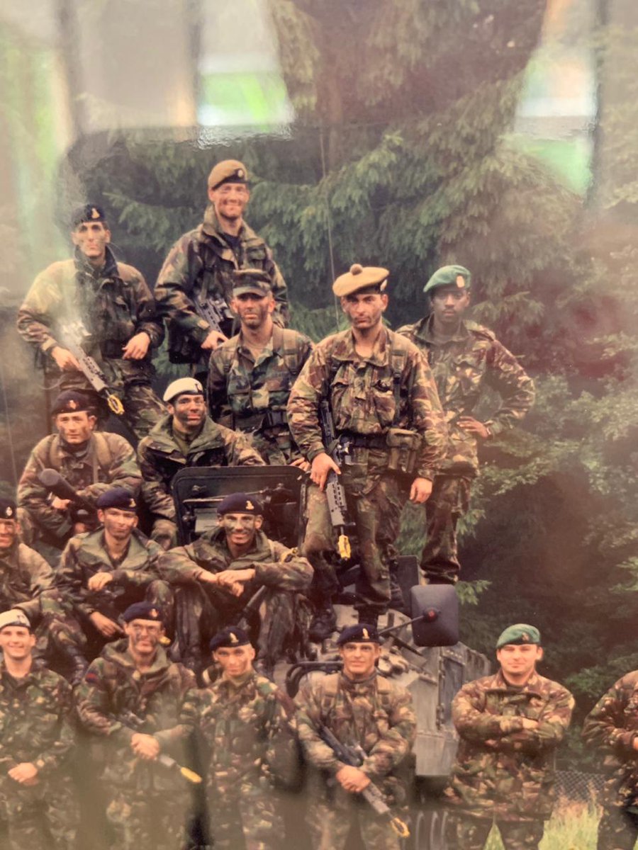 Gen. @mkainerugaba as trainee at Royal Military Academy Sandhurst in 1999. This pic was taken with his platoon after completing their final exercise just before they were commissioned as officers.