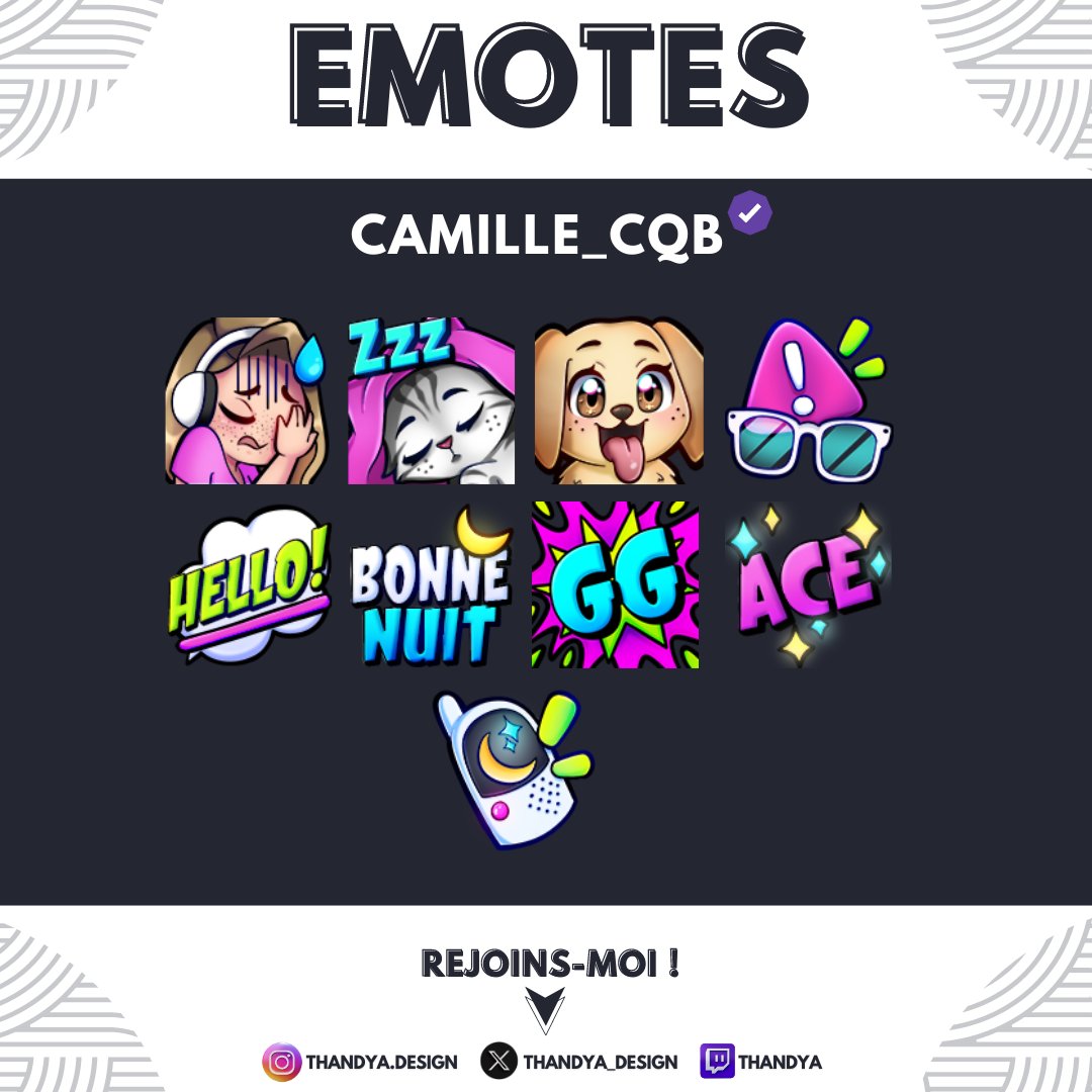 Des emotes Twitch toutes colorées pour <a href="/Camille_Cqb/">Camillou ✿</a> ! ✨

Merci beaucoup pour ta confiance, c'était un plaisir de bosser avec toi !😄