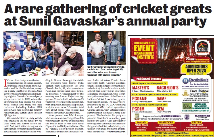 Cricket camaraderie is a Mumbai culture. Every year Sunil Gavaskar invites old and young cricketers along with his friends to reminiscence. Meeting them was an evening to cherish especially for those who are playing their mandatory overs. Thank you Sunil for the lovely evening.