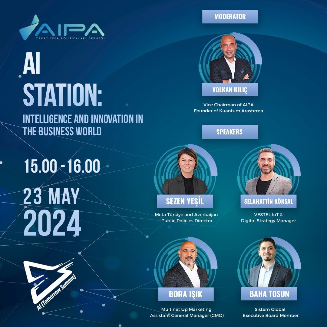 Alanında Türkiye'nin en kapsamlı Avrupa'nın sayılı yapay zeka zirveleriden biri olan AI Tomorrow Summit 2024 “Yapay Zeka İstasyonu: İş Dünyasında Yapay Zeka ve İnovasyon” Oturumuna davetlisiniz! Kayıt için: aitomorrowsummit.com #Gelecekteyiz You are invited to the session