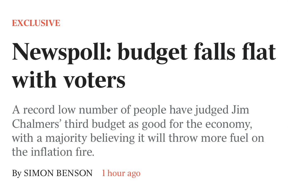 So ALP up in 2PP and Primary. Albanese up in personal approval with Dutton -2. 

Simon Benson in The Oz  🙄👇🏼

 #Newspoll