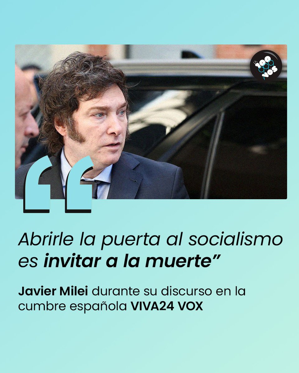 📢 Este domingo, el presidente Javier Milei inició su discurso en la cumbre de Vox y criticó duramente al socialismo. 🗣️ 'Basta de socialismo, basta de hambre, basta de miseria', expresó el mandatario y remarcó: 'Abrirle la puerta al socialismo es invitar a la muerte'.