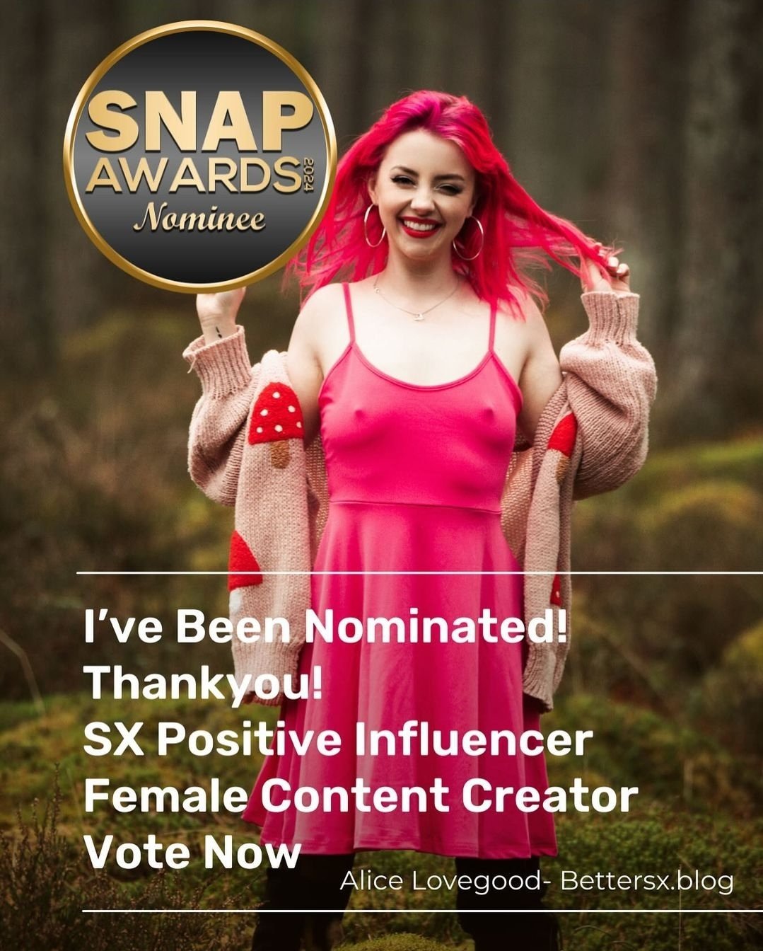 Alice Lovegood on X: Ive been nominated for the Snap Awards 2024 in the  following categories; ❤️Sex Positive Influencer ❤️Female Performer You can  vote in each category every 24 hrs t.co71Uwvz6Czp  t.cooadi0o0Ncw 