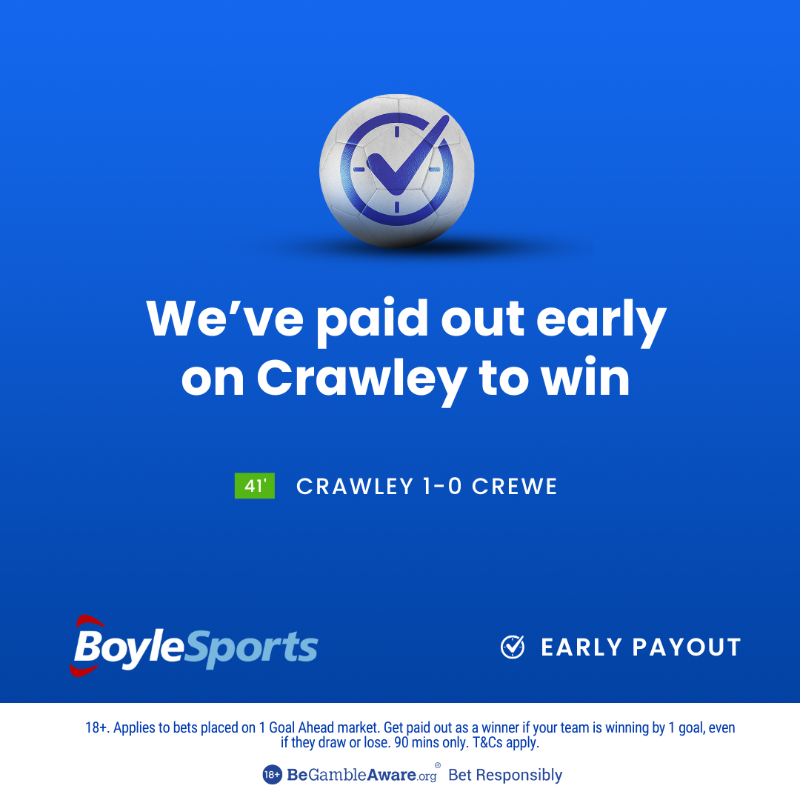 ⚽️ Crawley have taken a giant leap towards promotion to League One. 💰 We've paid out early on them as part of our 1 Goal Ahead market. #TownTeamTogether