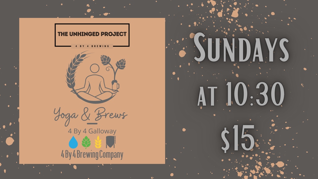 Join us today & every Sunday at 10:30 am for Yoga & Brews at our Galloway Location!⁠ ⁠ For $15 you get a 1-hour Vinyasa yoga class & 1 pint of beer.⁠ ⁠ #yogaandbeer #beerandyoga #boga #local⁠ ⁠