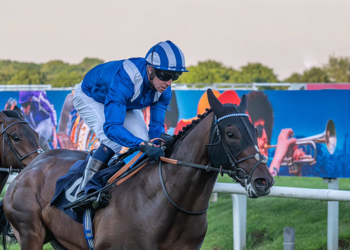 🔵⚪ MUKAAFAH ⚪🔵 🏆 WINS AGAIN!🏆 under another great ride by @JimCrowley1978 🏇👏 this time @DoncasterRaces 🏆 Congratulations to winning owner-breeder @Shadwell_EU 🔵⚪ #teamkpf #kpfracing #winner #winningteam