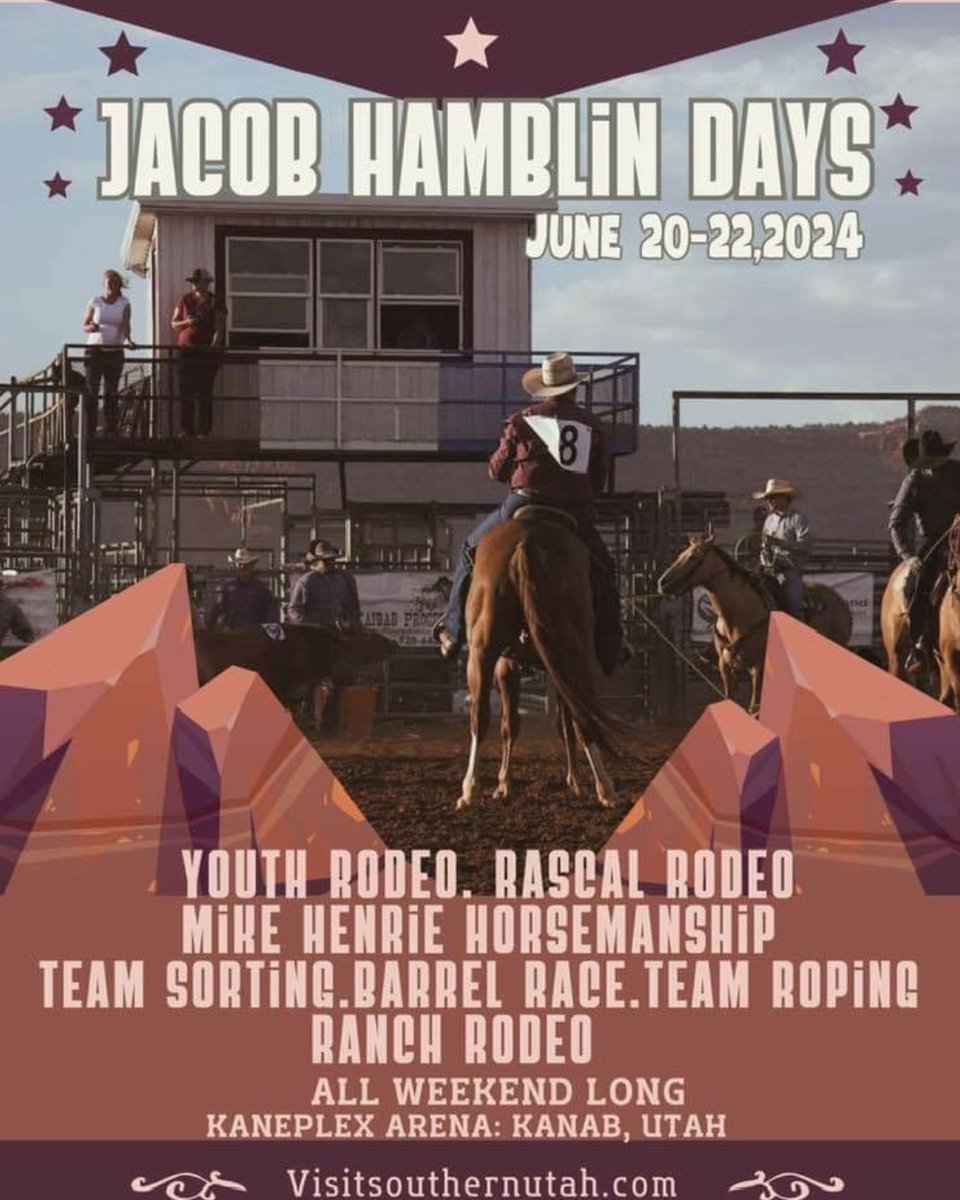Jacob Hamblin Days June 20-22 at Kaneplex Arena in Kanab, UT
#rodeo #horsemanship #RanchRodeo #teamroping #teamsorting #broncriding #barrelracing #cowboy #cowgirl #Utah