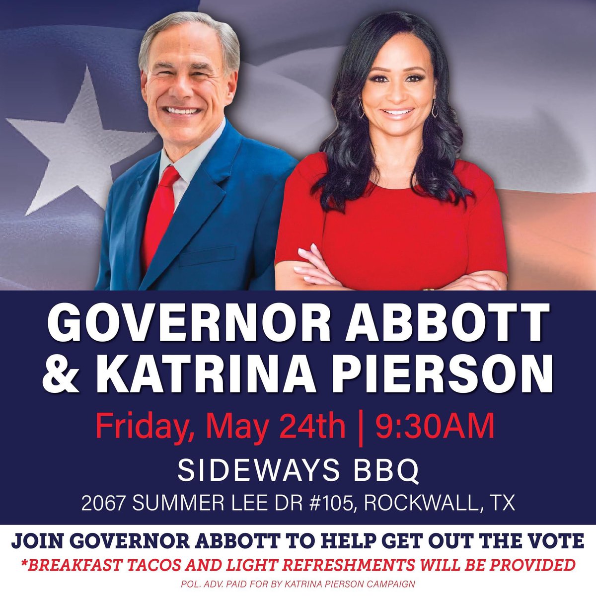 It’s time to #GOTV in #HD33 w/ @GregAbbott_TX 🔥

RSVP: abbottcampaign.ticketleap.com/join-governor-…