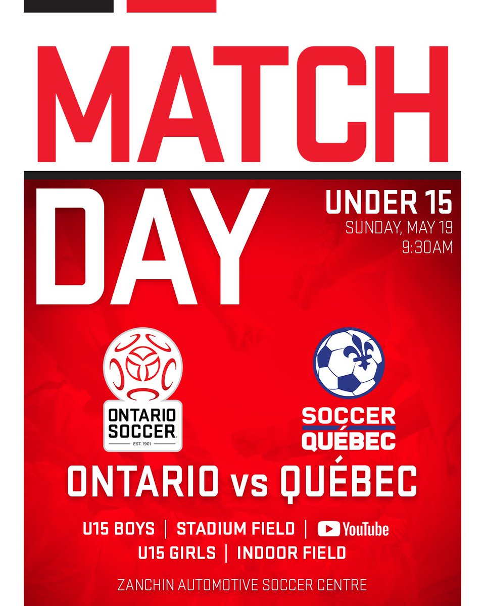 Good morning from #TeamO! We’re back in action today with the U15 squads set to kick off at 9:30 a.m. 🔥 📺 You can watch the U15 Boys take on Québec LIVE on YouTube: ontariosoccer.net/news_article/s… #PlayInspireUnite #TeamO #MVP #OntarioVSQuebec #ProvincialXcel