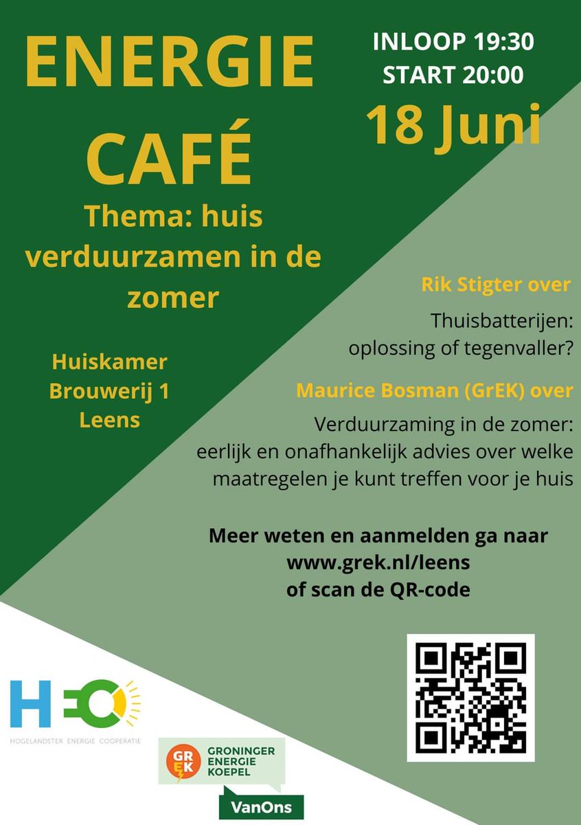 Save the date. 18 juni 19.30 uur in De Huiskamer, Brouwerij 1 in Leens