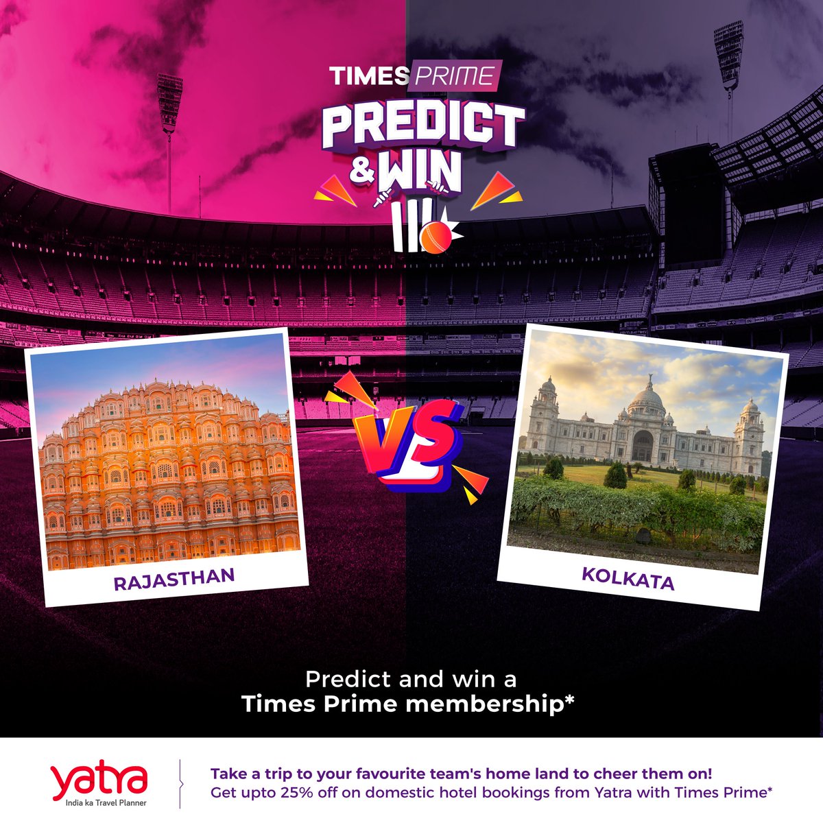 timesprime's tweet photo. Itโs Rajasthan v/s Kolkata in the cricket field today!
Predict whoโll win and get a chance to win a Times Prime Membership ! ๐๐ฏ
#timesprimepredictandwin https://t.co/KLYF0rcYQH