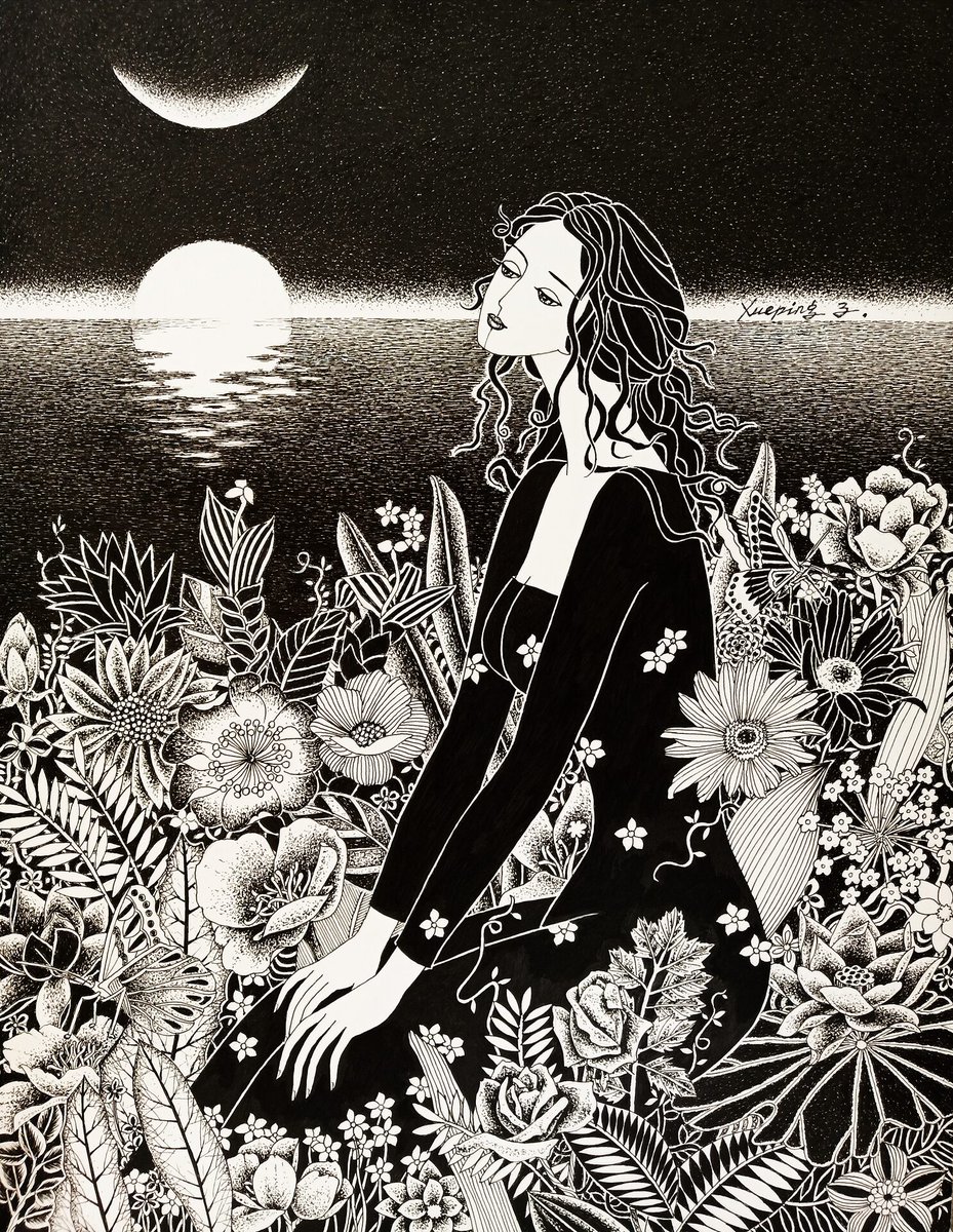 Listening to the Whispers of Flowers, by Xueping Zhang: featured in the American Women Artists 2024 Annual Online Juried Show. You can view all of the works from the show online at bit.ly/2024-Online-Ju…. #PenAndInk #AWAOnlineJuriedShow2024 #WomenArtists #WomenInArt #Online ...