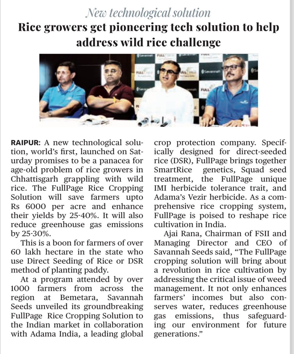 Indiagri's tweet photo. World’s leading companies @RiceTec its subsidiary @SeedsSavannah & @AdamaAgri introduce pathbreaking #FullPage Rice Cropping Solution for rice growers. Will help them increase yields, save labour cost & water, reduce GHG emissions.
@AgriGoI @irri @icarindia @FAOeagriculture https://t.co/F9AqfydWkn
