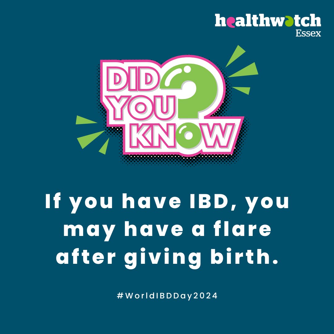 If you have IBD, you may have a flare after giving birth. In our project looking into pregnancy and IBD, participants shared they were not warned that they would experience an IBD flare after giving birth. Find out more and read people's experiences: healthwatchessex.org.uk/2024/05/markin…
