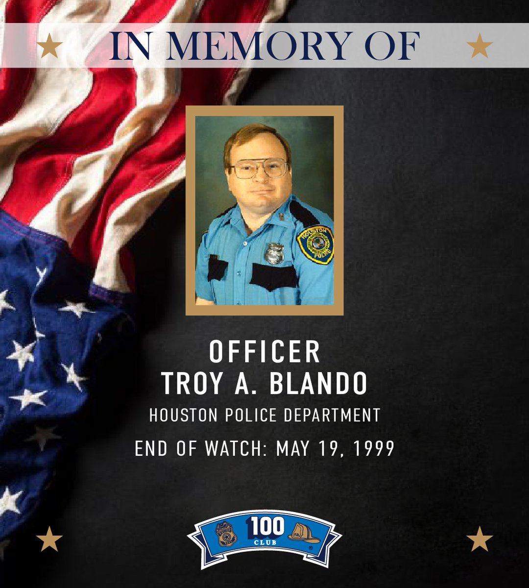 Today we remember @houstonpolice Officer Troy A. Blando who was killed in the line of duty after being shot while investigating auto thefts. #FortheFallen