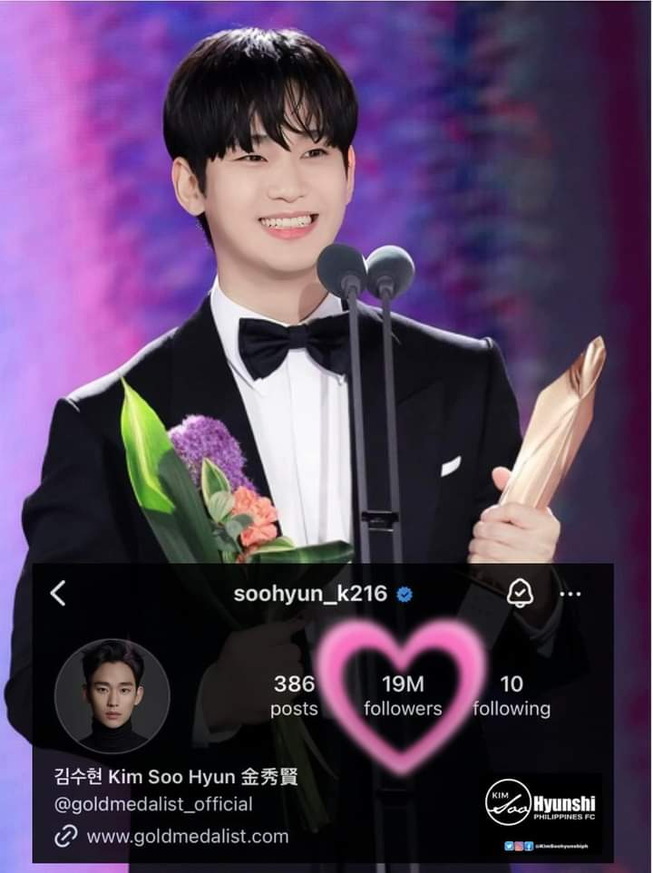 Congratulations to Kim Soo-hyun, IG: soohyun_k216, for hitting an impressive milestone of 𝟏𝟗 𝐌𝐈𝐋𝐋𝐈𝐎𝐍 Instagram followers! 🥳👏 That's a phenomenal increase of 1 million new followers in just 2 weeks! 🔥 Thank you, KSH fans! ❤️ Follow #KimSooHyun: