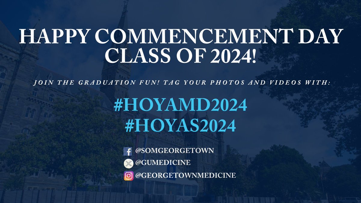 It’s finally Commencement Day! 🎉 We can’t wait to share this special moment with you at 12 pm ET! Tag us in your photos and videos using #HoyaMD2024 so we can share in your excitement. #Hoyas2024