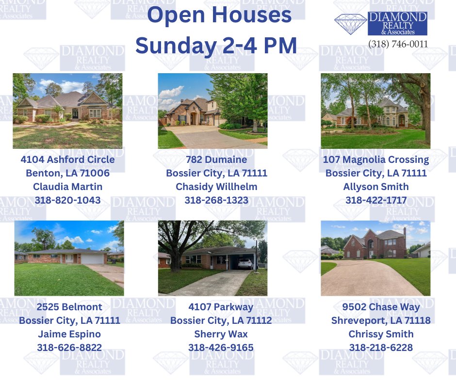 Join us at our Open Houses Today! #openhouse #openhousesunday
#DiamondRealtyAssociates #RealEstateSBC #ACutAbovetheRest #LouisianaHomes #diamonddifference #shreveport #bossiercity #realestatelife #shreveportrealestate #bossiercityrealesate #benton #arklatex