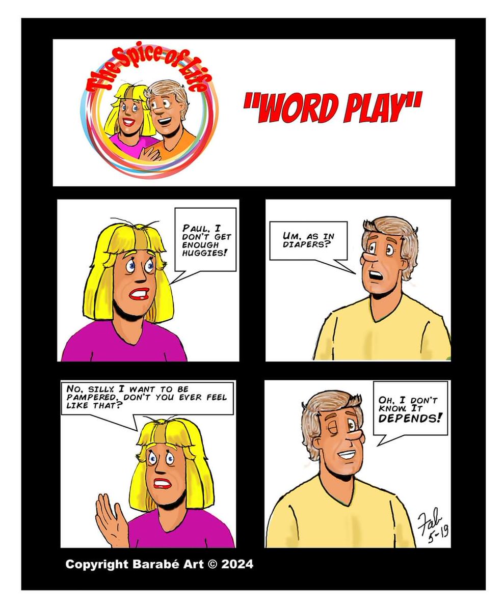 New Cartoon, 'Word Play' Wishing everyone a very nice relaxing Sunday! #cartoon #comicstrip #family #marriedlife #SundayMotivation #sundayvibes