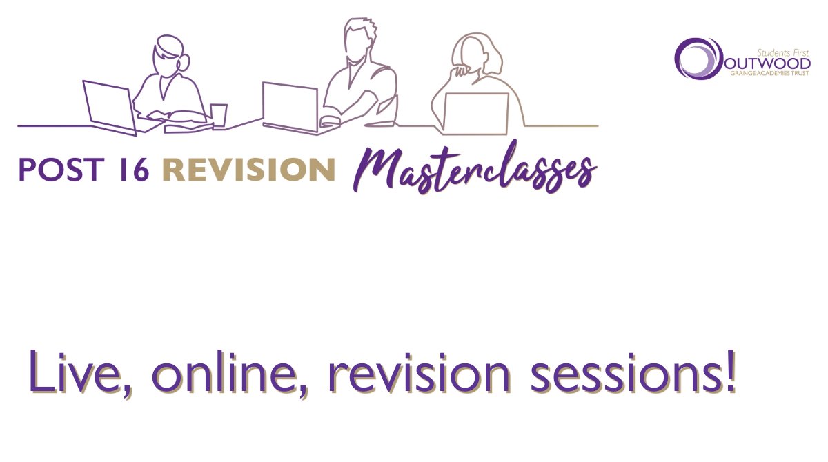 📢 POST 16 STUDENTS! Introducing our Outwood Post 16 Revision Masterclasses! 😀 ☑️ A range of live, online, hour-long revision sessions! Find out more: 🖱️ outwood.com/revision-maste… #OutwoodFamily💜
