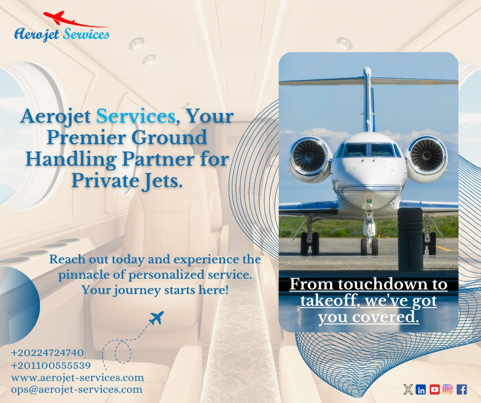 Whether you're traveling for business or leisure,we ensure a seamless experience from touchdown to takeoff
Ask For a #Quotation
aerojet-services.com
ops@aerojet-services.com
#AerojetServices #PrivateJet #GroundHandling #TravelExcellence #JetSetLife #FlyPrivate #AviationService
