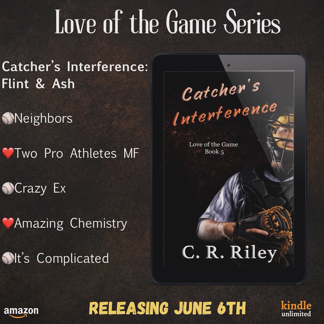 Catcher’s Interference by @CRileyauthor mybook.to/CatchersInterf… Releasing June 6, 2024 “Buckle up, Flint. I’m gonna share with you who I was before. It’s a wild ride, but it’s my life and I’m not ashamed. It’s how I got through and survived after my life turned to shit.”