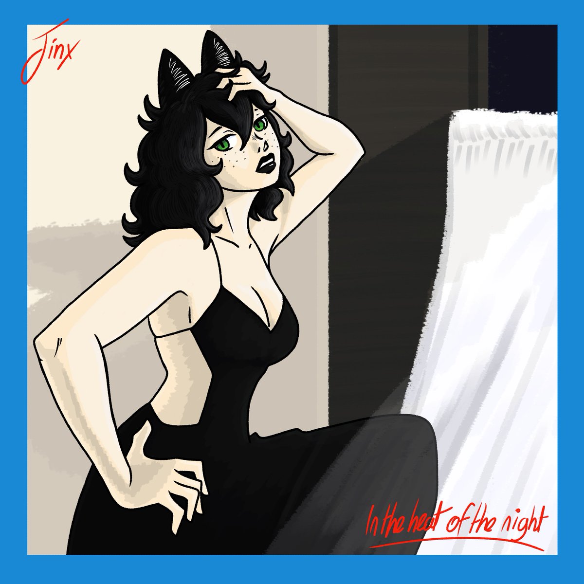 In The Heat Of The Night (Pat Benatar) album cover but redrawn with my oc Jinx