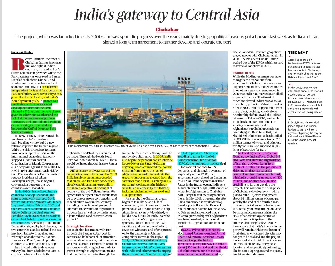 Chabahar port and it’s important for India. Source: the Hindu #UPSC