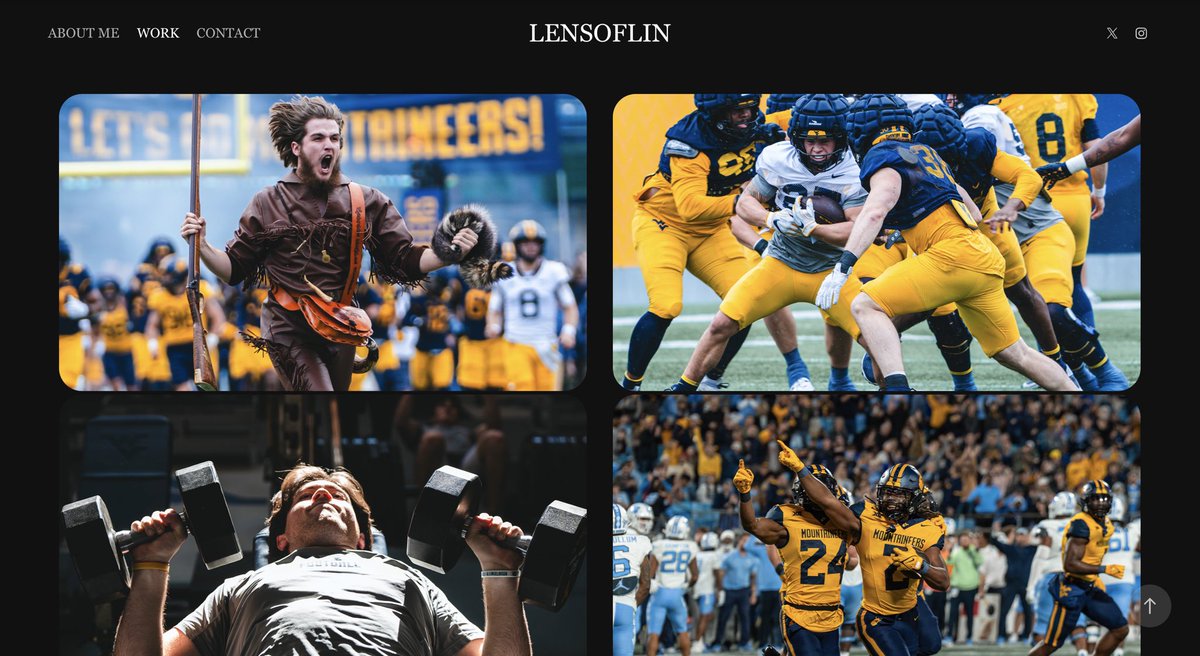 lensoflin.myportfolio.com/work

Excited to share that my portfolio is live! The foundation that I have been able to establish with the Mountaineers is one that i’ll always be grateful for. More to add, but here’s the start 💙

 #hailwv #gomountaineers #wvufootball #sportsphotographer