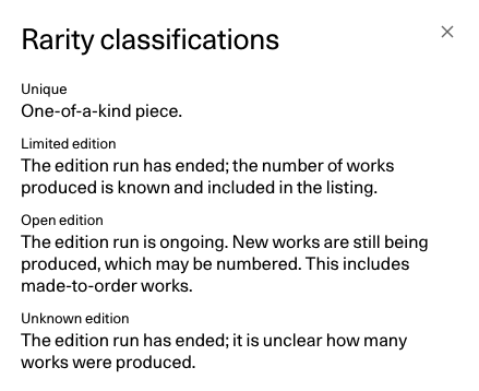 I've never seen this rarity classifications for art on @artsy before. Web3 influencing the broader art world?