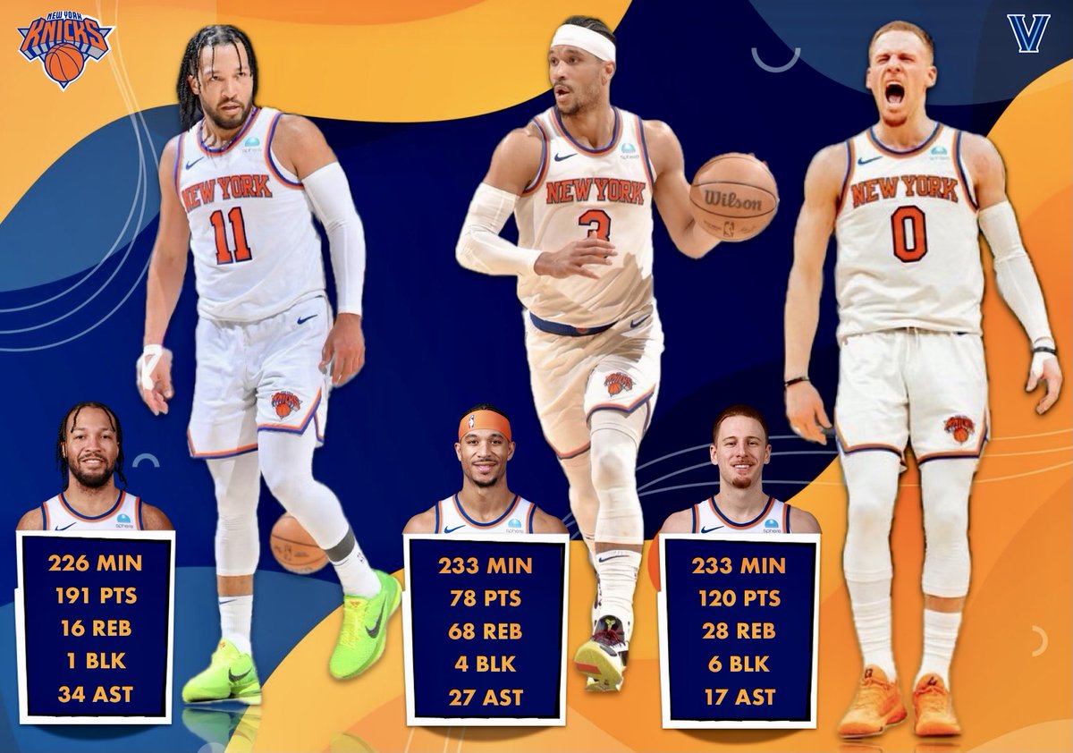 The trifecta! What the NovaKnicks have done in 6 games. Elite‼️ Let’s go get it and protect home court.  3:30 ABC @nyknicks @NovaMBB @jalenbrunson1 @joshhart @Divincenzo 💙✌️