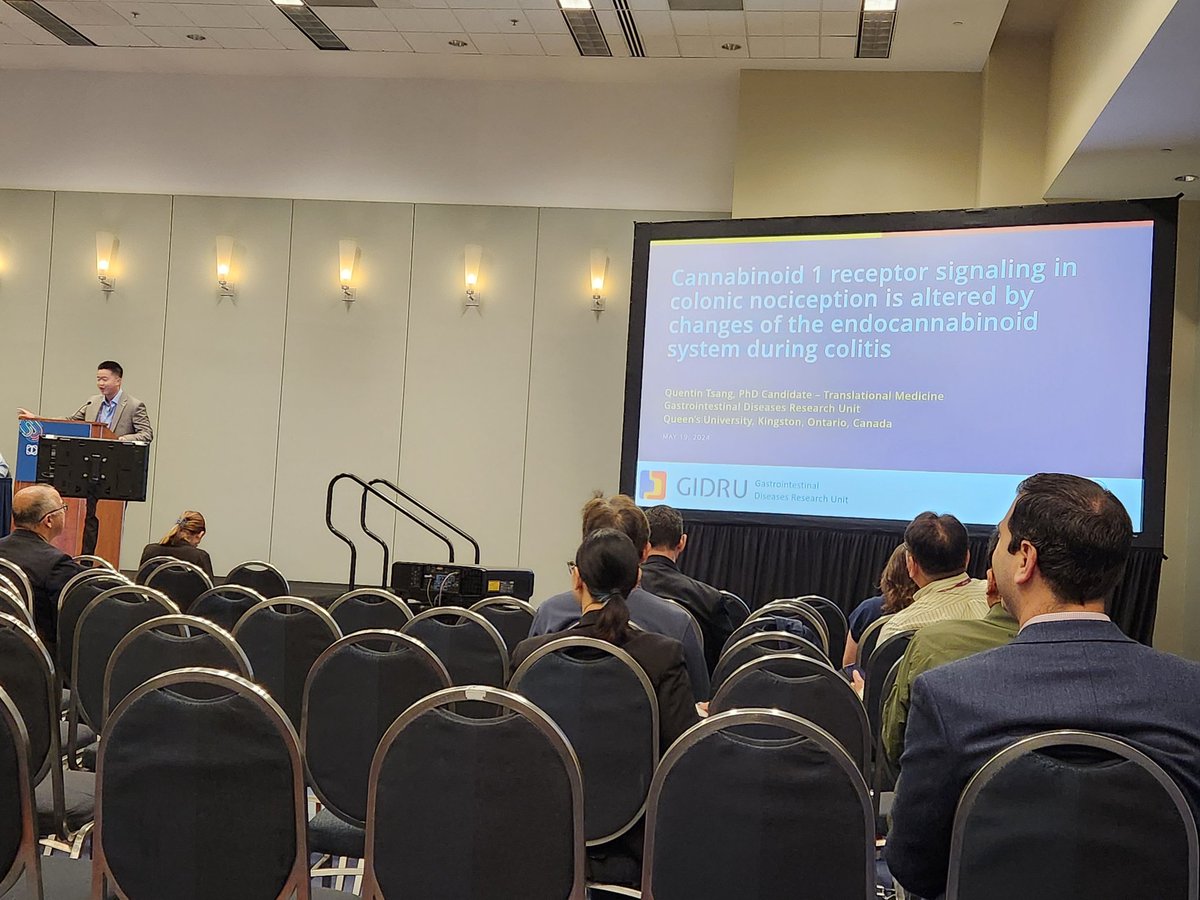 Great presentation from Quentin Tsang from @QueensuDOM on his work looking at cannabinoids on pain in a colitis model #DDW2024