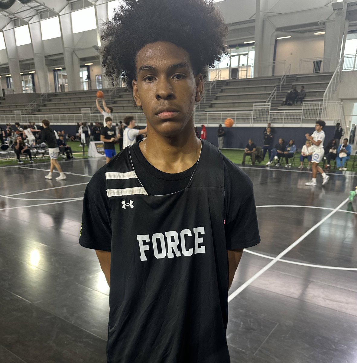 JoJo Torres of @jerseyforce_ had a great showing in the 8AM game slot, knocking down threes at a high rate and slashing to the basket. Good, protectable frame and a prospect to monitor over the next year.