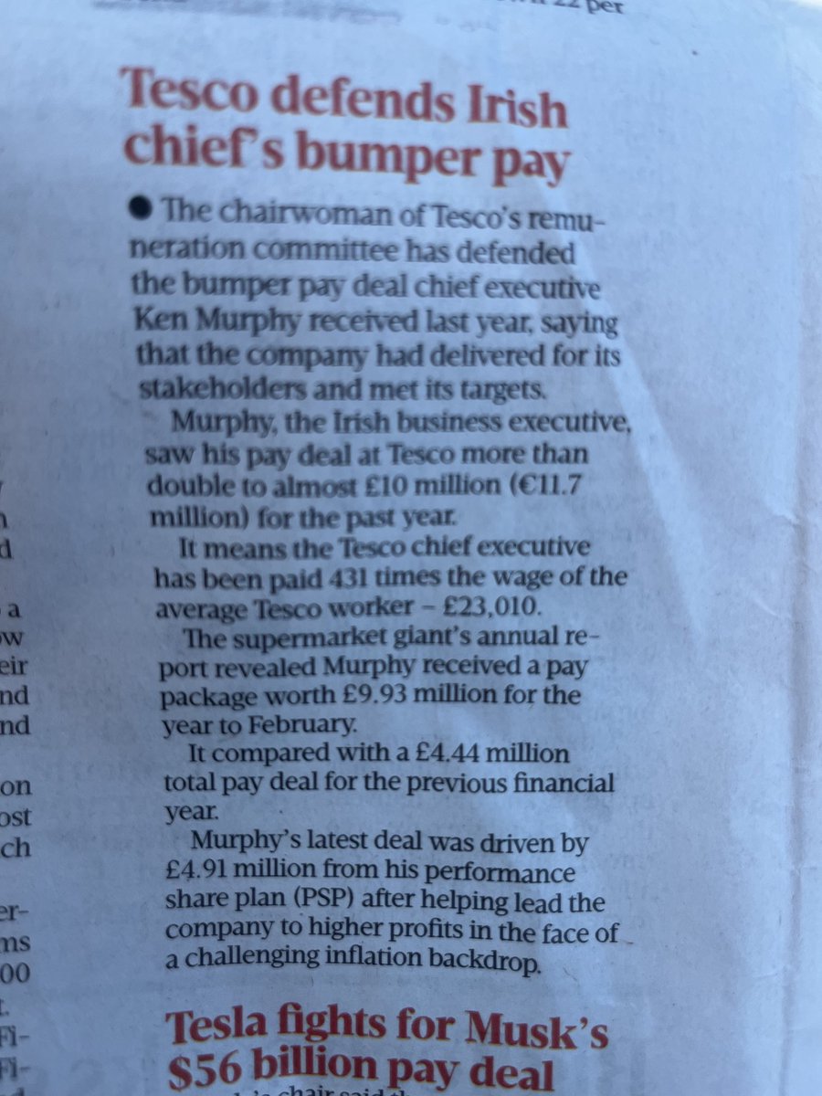 Unbelievably obscene greed @Tesco Chief Executive paid 431 times the average Tesco worker and bet he doesn’t lift a finger ⁦@MandateTU⁩ workers must be hopping mad 😡