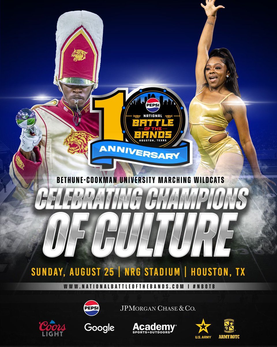 🎶 <a href="/PrideofBCU/">PrideofBCU</a> are ready to roar at the 2024 Pepsi National Battle of the Bands in Houston on Aug 25 in Houston, TX! 🐾 Presale tickets are live—join our email for access. Sign up at buff.ly/44BbBeR. 

#NBOTB10YR #CelebratingChampionsofCulture #BCUMarchingWildcats #HBCUs