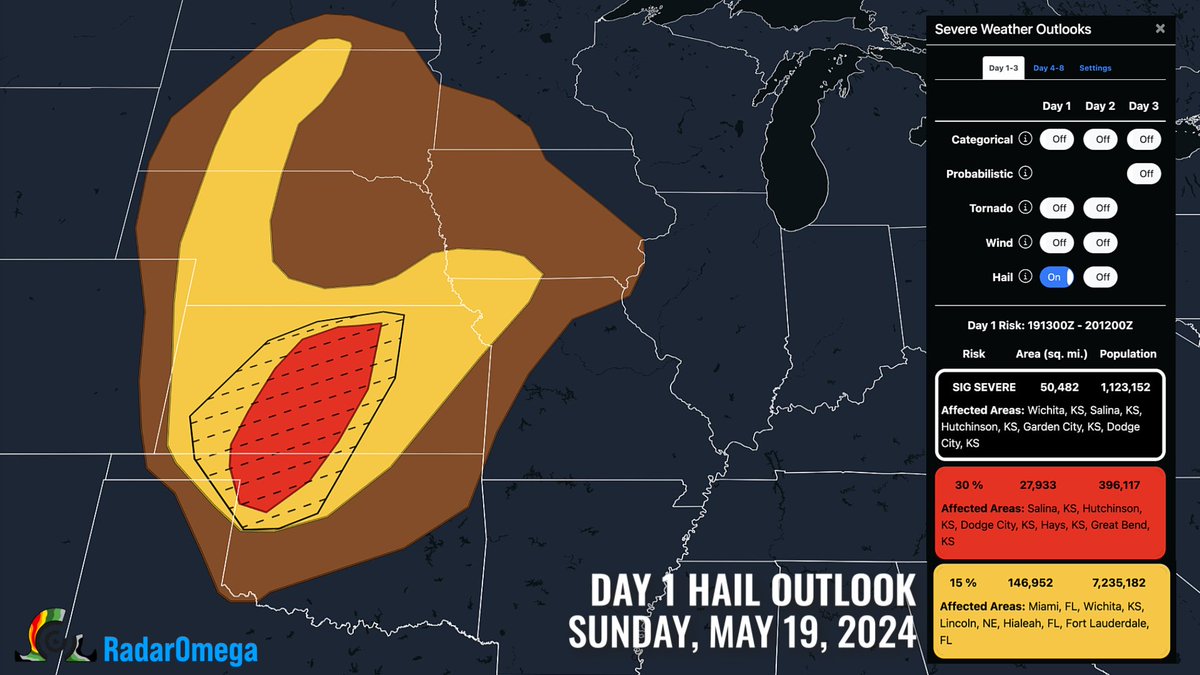 TODAY (5/19/24): A wind-driven Moderate Risk has been placed across portions of Kansas. Organized thunderstorm development this afternoon should support the risk for large hail, potentially significant-severe wind, and a tornado or two. #KSwx #OKwx #NEwx
