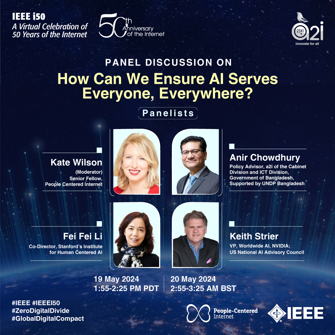 Join on ‘How Can We Ensure AI Serves Everyone, Everywhere?’ w/ @anirchowdhury, @digdecisions, @drfeifei, @kbsdigital hosted by @IEEEorg & @PCI_Initiative
Register🔗engage.ieee.org/celebrate-i50
#SmartBangladesh2041 #ZeroDigitalDivide #GlobalDigitalCompact #IEEE #IEEEi50 #IEEEMilestone