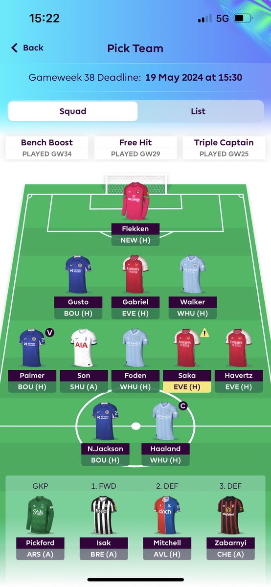 Josh_franklin14's tweet photo. Gameweek 38🔒Havertz in to cement top 100k for the first time 🤞#FPL https://t.co/wd0mLFkHC5