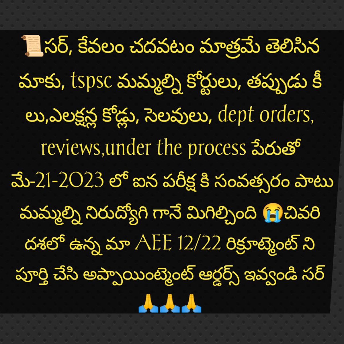 akhilsabavat_ro's tweet photo. @zson_bakka @TelanganaCMO @revanth_anumula Please release AEE FINAL SELECTION RESULT &amp; give appointment orders sir
#AEE_FINAL_LIST
#AEE_APPOINTMENT_ORDERS https://t.co/QqgRe0sHGf