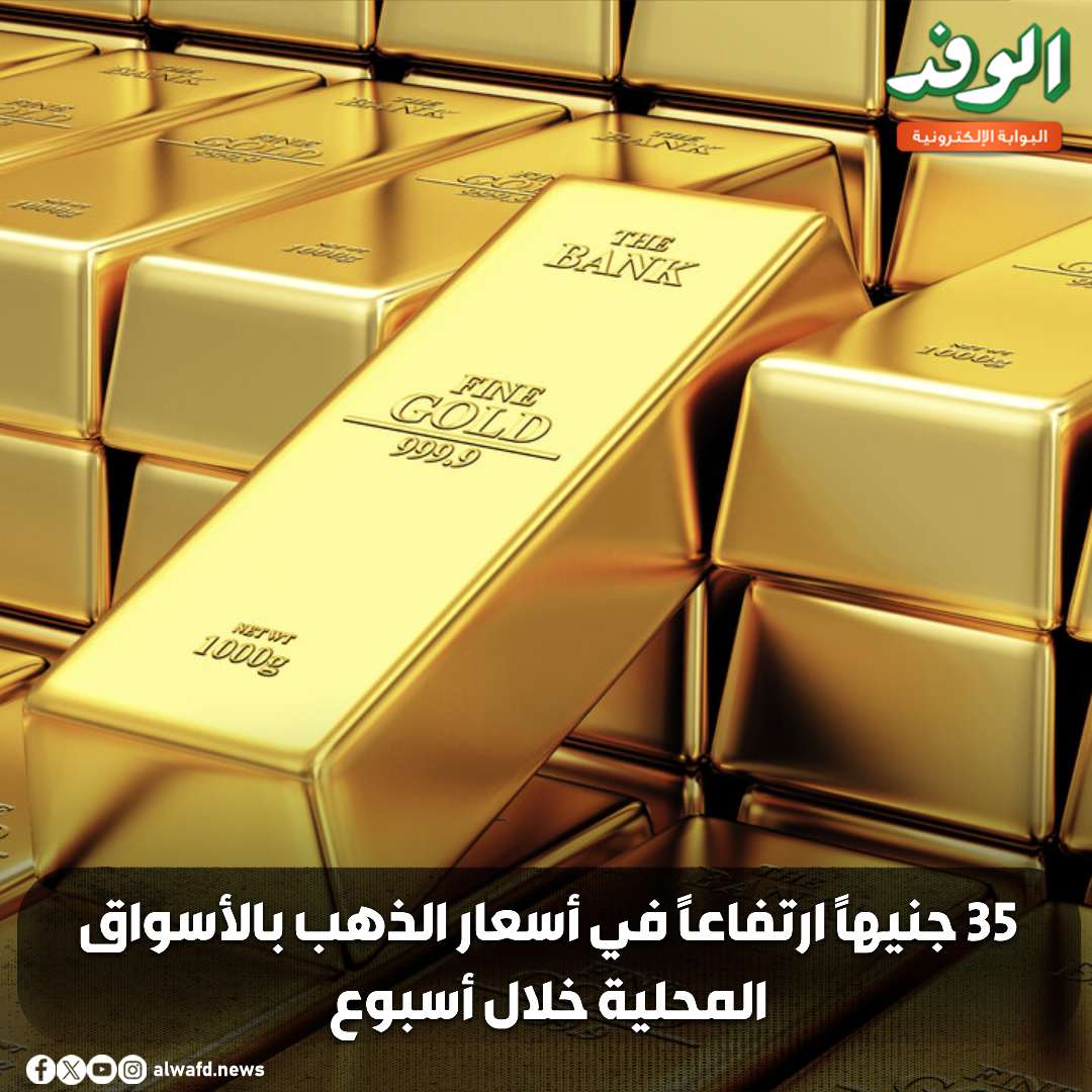 بوابة الوفد| 35 جنيهًا ارتفاعًا في أسعار الذهب بالأسواق المحلية خلال أسبوع 