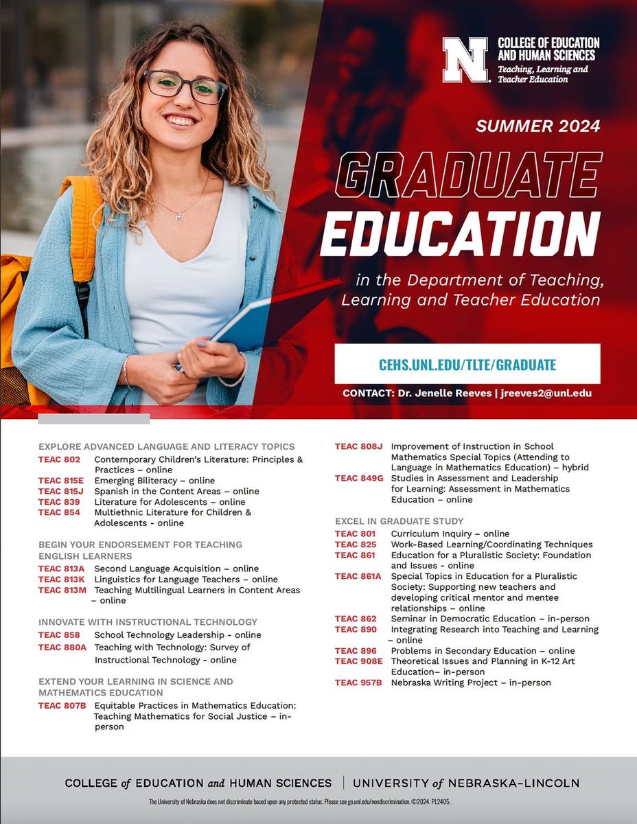 Teaching, Learning and Teacher Education (@unltlte) on Twitter photo Register for TLTE Summer Sessions 2024 to advance professional development, added endorsements, and #graduate study! Check out TEAC summer courses & enroll! <a href="/UNLincoln/">University of Nebraska-Lincoln</a> <a href="/UNL_CEHS/">Nebraska College of Education and Human Sciences</a> <a href="/GlobalNebraska/">Global Nebraska</a> <a href="/UNL_ODI/">UNL Diversity and Inclusion</a> <a href="/unlisso/">UNL Int'l Student & Scholar Office</a> <a href="/UNLTLTEGRAD/">TLTEGRAD</a> <a href="/UNLGradStudies/">Graduate Studies at Nebraska</a> Register for TLTE Summer Sessions 2024 to advance professional development, added endorsements, and #graduate study! Check out TEAC summer courses & enroll! <a href="/UNLincoln/">University of Nebraska-Lincoln</a> <a href="/UNL_CEHS/">Nebraska College of Education and Human Sciences</a> <a href="/GlobalNebraska/">Global Nebraska</a> <a href="/UNL_ODI/">UNL Diversity and Inclusion</a> <a href="/unlisso/">UNL Int'l Student & Scholar Office</a> <a href="/UNLTLTEGRAD/">TLTEGRAD</a> <a href="/UNLGradStudies/">Graduate Studies at Nebraska</a>