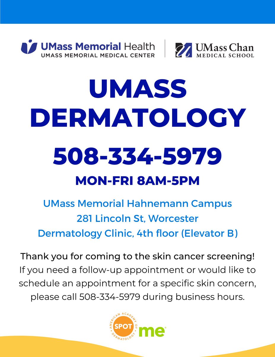 Stephanie Choi (@_stephaniechoi) on Twitter photo ☀️Yesterday was <a href="/umassmemorial/">UMass Memorial Health</a> <a href="/UMassDerm/">UMass Chan Department of Dermatology</a> ‘s annual free <a href="/AADskin/">AAD</a> skin cancer screening event. Thank you to our amazing <a href="/UMassChan/">UMass Chan Medical School</a> faculties, residents, and students for serving 130+ patients of different ages, skin colors, languages, and abilities and making this event possible! ☀️Yesterday was <a href="/umassmemorial/">UMass Memorial Health</a> <a href="/UMassDerm/">UMass Chan Department of Dermatology</a> ‘s annual free <a href="/AADskin/">AAD</a> skin cancer screening event. Thank you to our amazing <a href="/UMassChan/">UMass Chan Medical School</a> faculties, residents, and students for serving 130+ patients of different ages, skin colors, languages, and abilities and making this event possible!