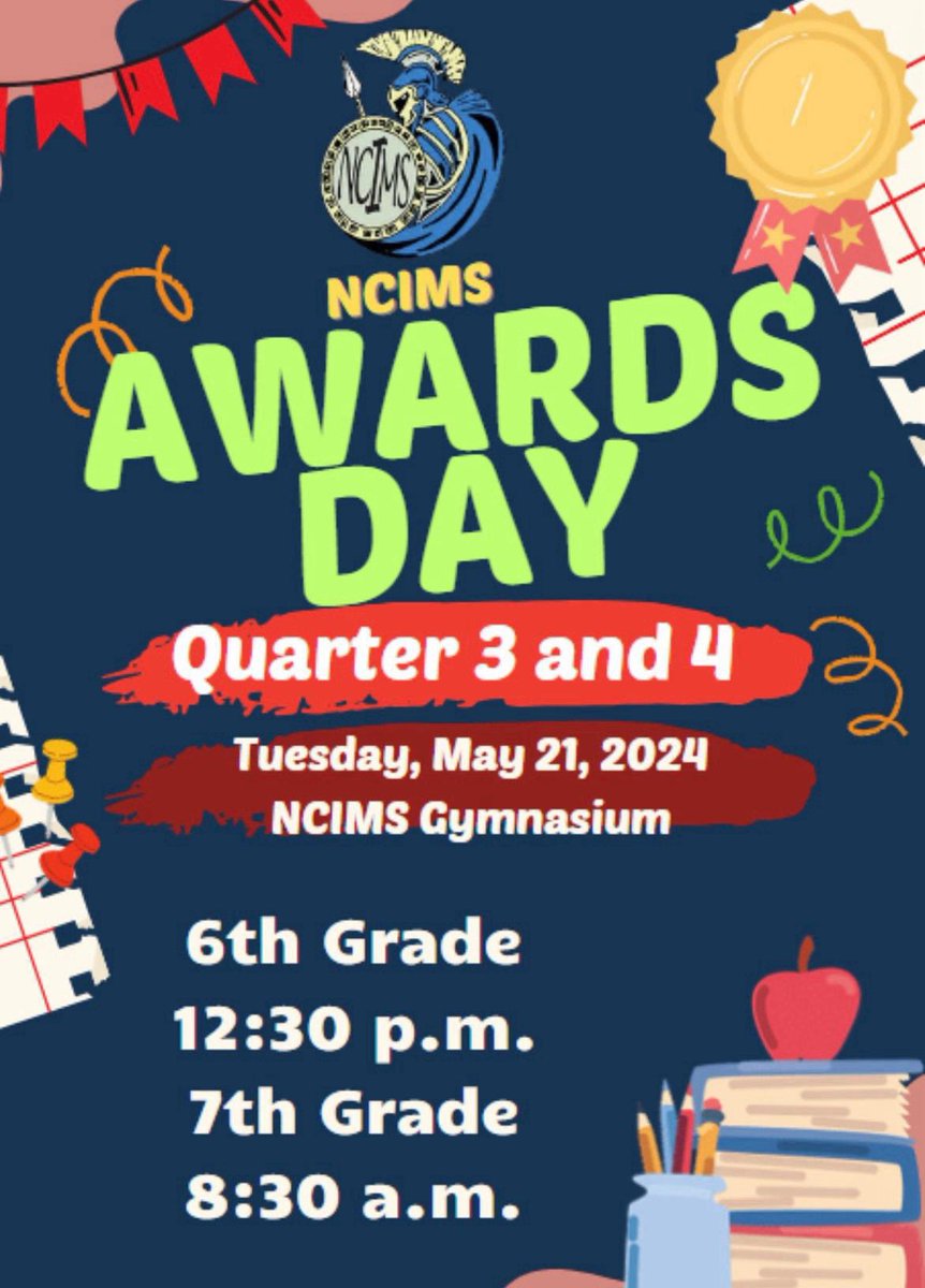 Hello Titan Families! NCIMS will recognize our Titan Scholars for their academic achievements during our Third and Fourth Quarter Awards ceremony. Come help celebrate our scholars on Tuesday, May 21st! Thank you