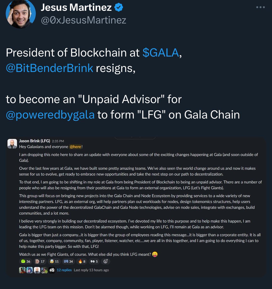 $GALA 

Going from worse to worse…

President now resigns.

They made millions after launching during the heights of the 2021 Bull Market.

There was enough FUD raised during the bear market to warrant no longer holding this token.